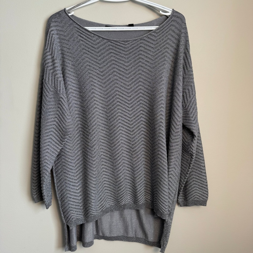 Cyrus Silver Metallic Chevron Knit High Low Sweater Tunic Womens Plus Size 1X